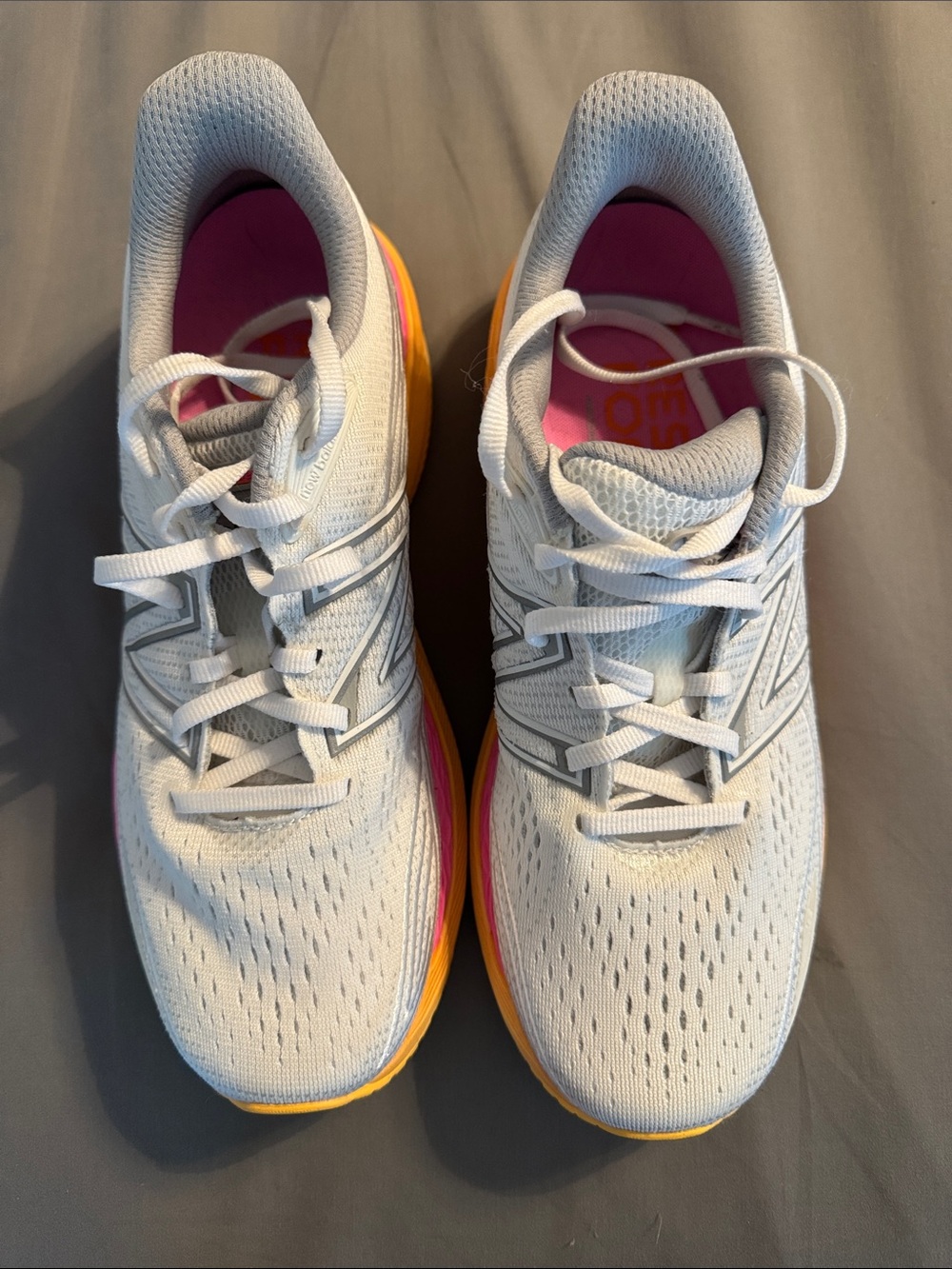 New Balance Women's White Running Sneakers with Pink & Yellow Accents